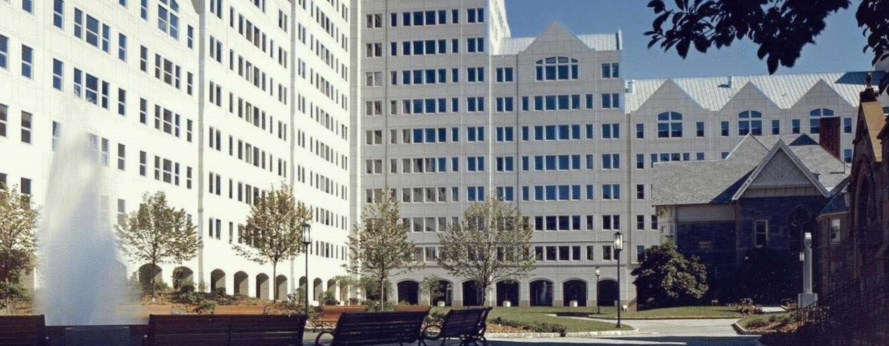 a fountain in front of a building